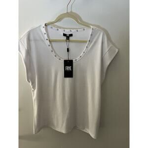 Frye Women’s Scoop Neck Short Sleeve  T-Shirt With Gromets White Sz XL N…